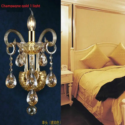 Luxury cognac silver crystal wall lamp bedroom bedside light