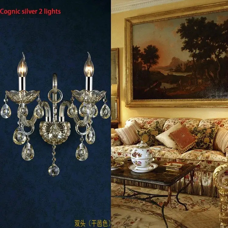 Luxury cognac silver crystal wall lamp bedroom bedside light