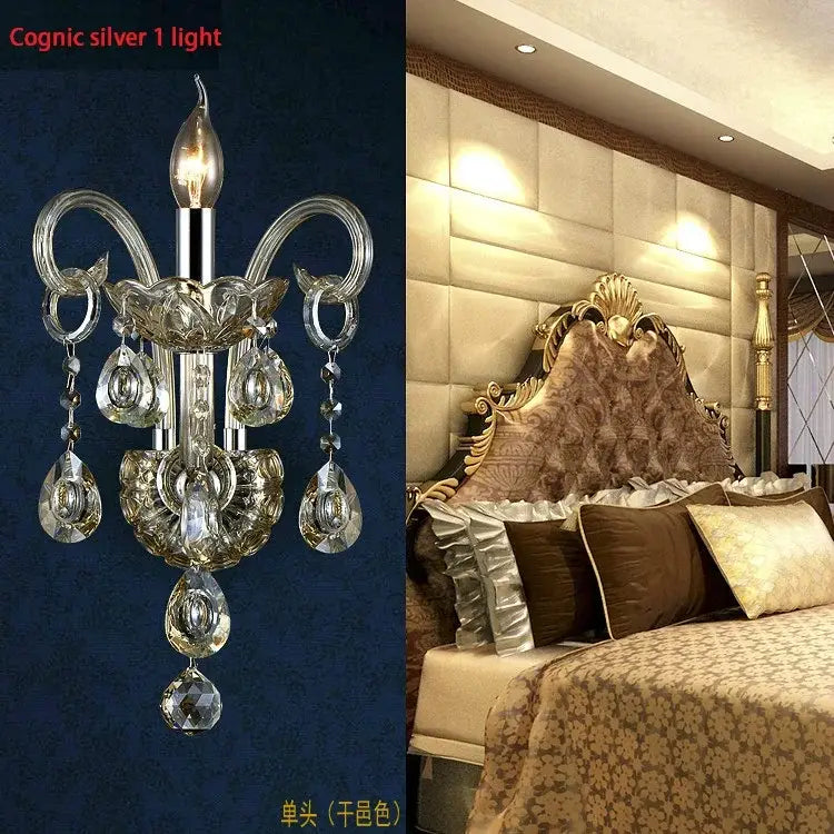 Luxury cognac silver crystal wall lamp bedroom bedside light