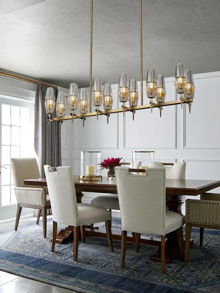 Luxury copper & glass chandelier – dining room lighting fixture