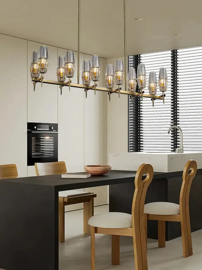 Luxury copper & glass chandelier – dining room lighting fixture