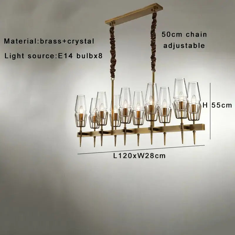 Luxury copper & glass chandelier – dining room lighting fixture