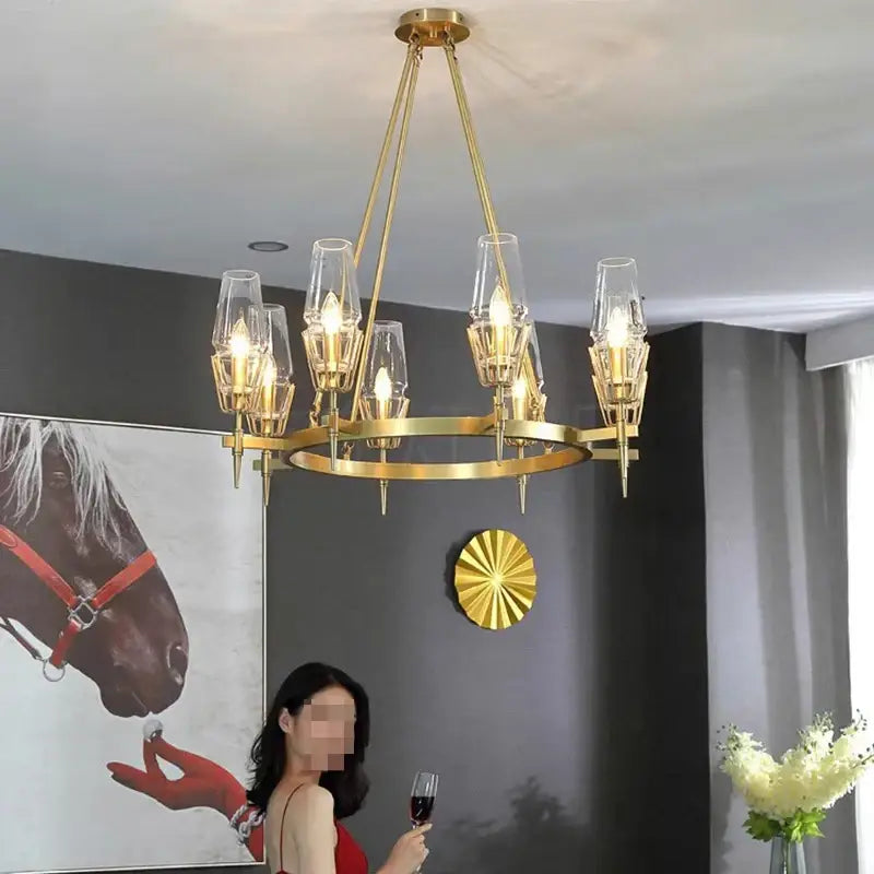Luxury copper & glass chandelier – dining room lighting fixture