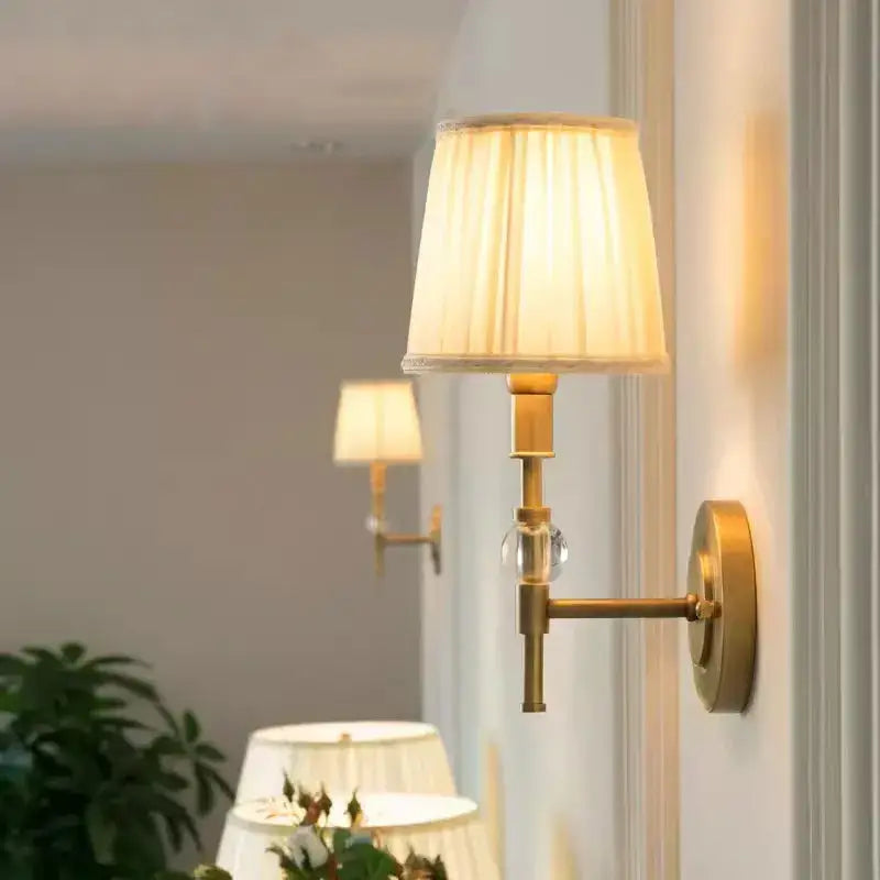 Luxury copper wall lamp with pleated shade for bedroom and hallway