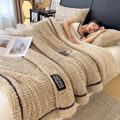 Luxury coral fleece textured gray winter blanket bedroom
