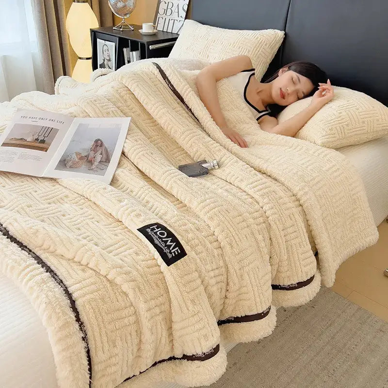 Luxury coral fleece textured gray winter blanket bedroom