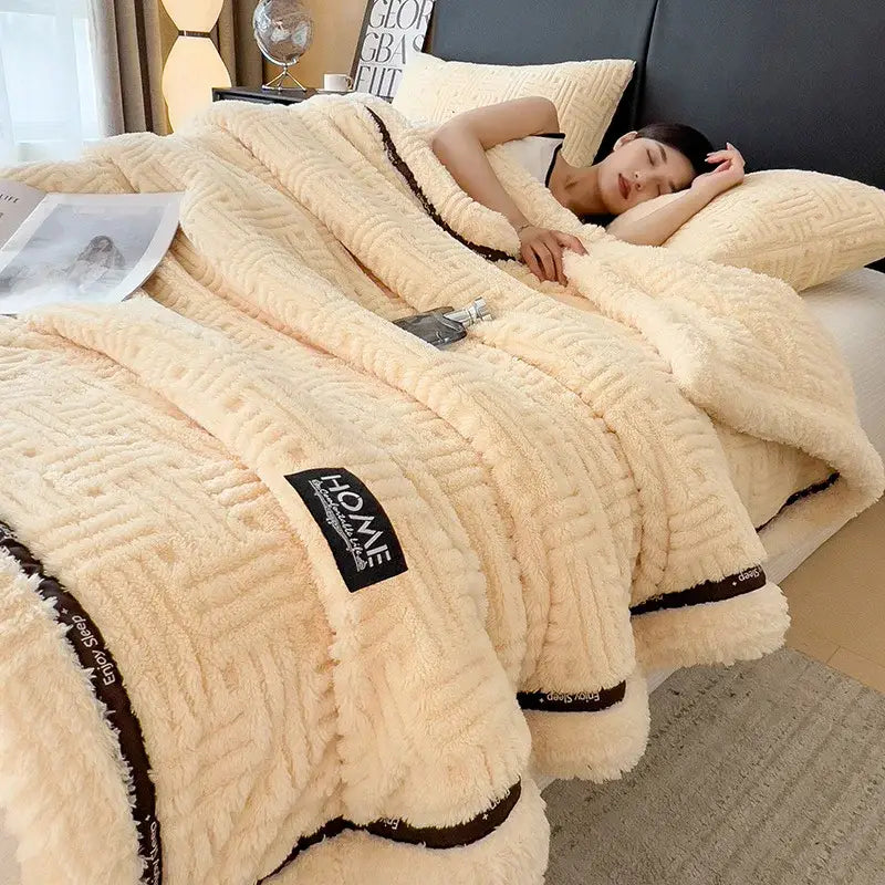 Luxury coral fleece textured gray winter blanket bedroom
