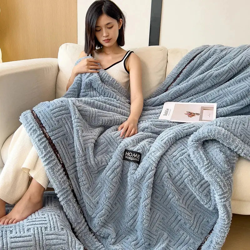 Luxury coral fleece textured gray winter blanket bedroom