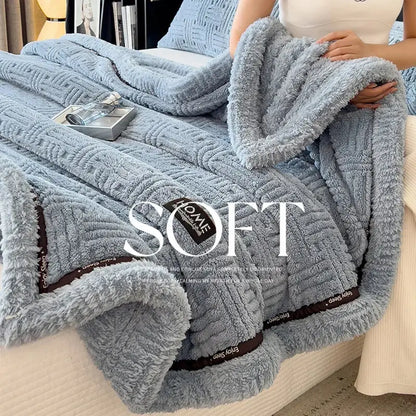 Luxury coral fleece textured gray winter blanket bedroom