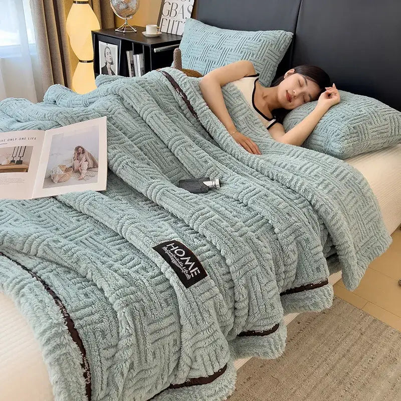 Luxury coral fleece textured gray winter blanket bedroom