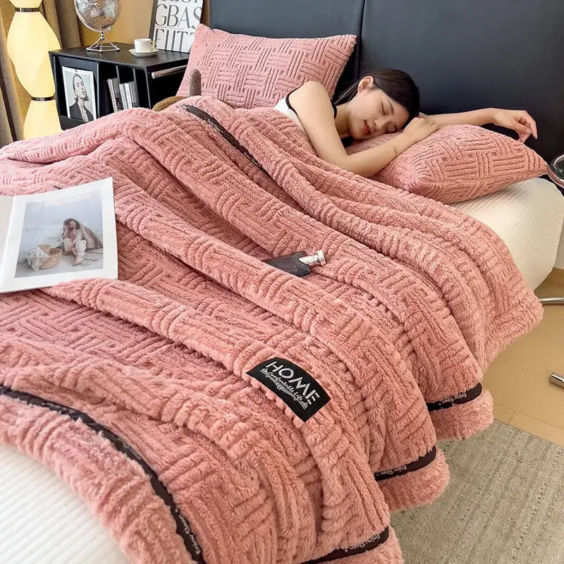 Luxury coral fleece textured gray winter blanket bedroom