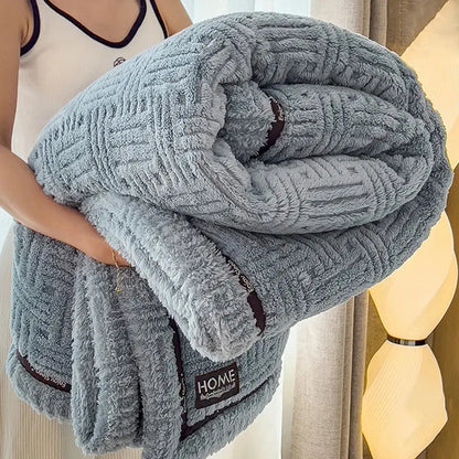 Luxury coral fleece textured gray winter blanket bedroom