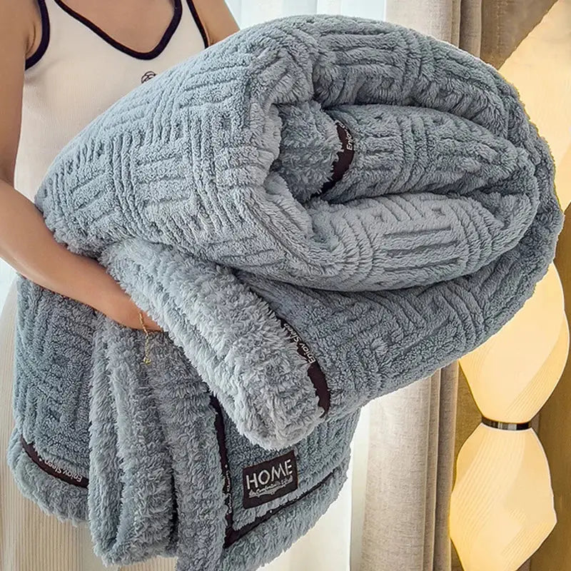 Luxury coral fleece textured gray winter blanket bedroom