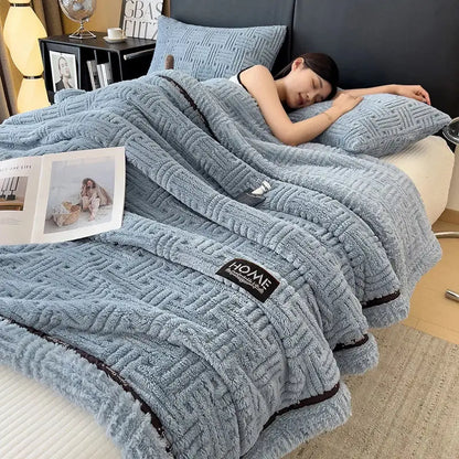 Luxury coral fleece textured gray winter blanket bedroom