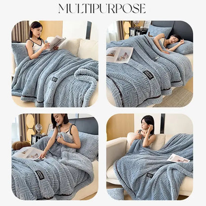 Luxury coral fleece textured gray winter blanket bedroom