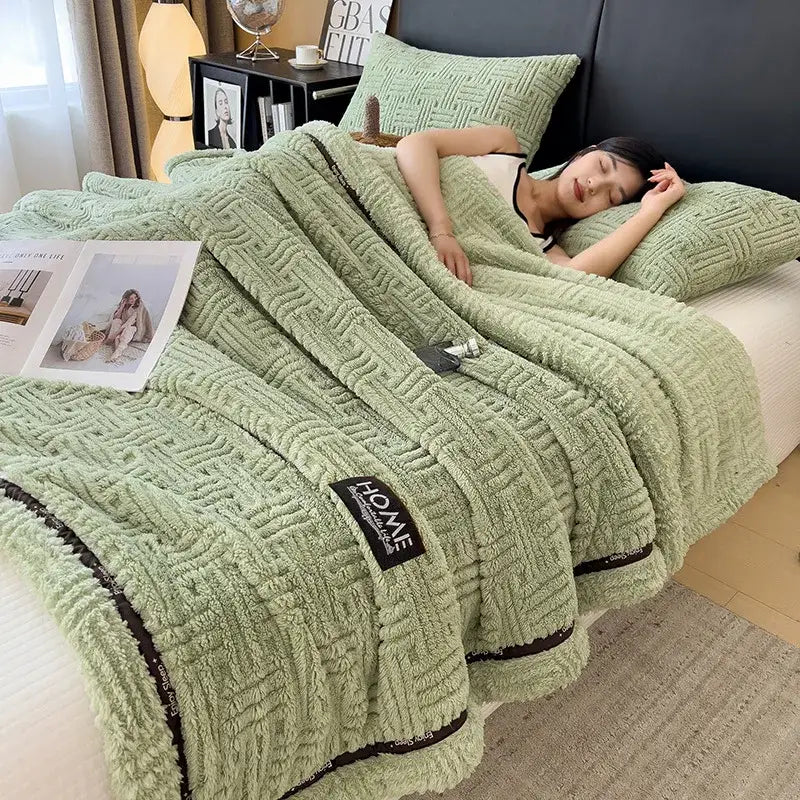 Luxury coral fleece textured gray winter blanket bedroom