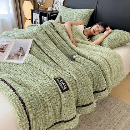 Luxury coral fleece textured gray winter blanket bedroom