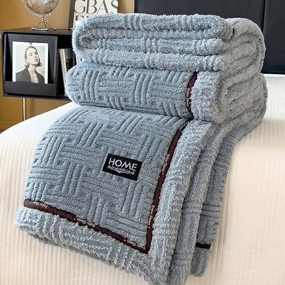 Luxury coral fleece textured gray winter blanket bedroom
