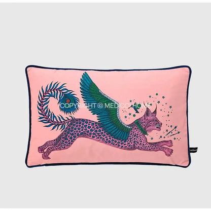 Luxury coral lynx velvet cushion cover living room pink & teal decor