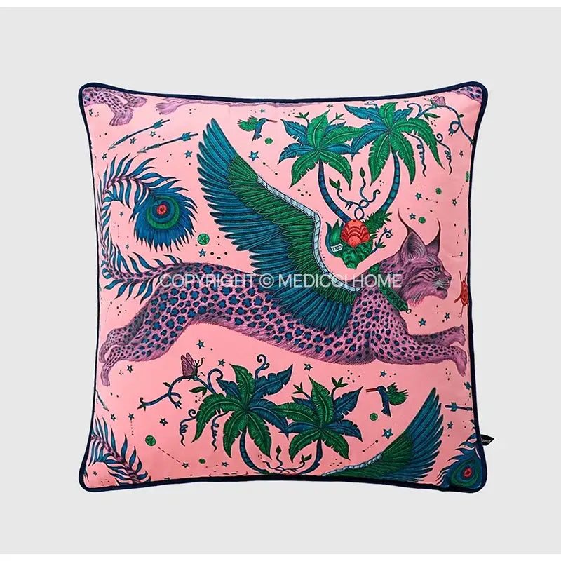 Luxury coral lynx velvet cushion cover living room pink & teal decor