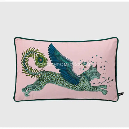 Luxury coral lynx velvet cushion cover living room pink & teal decor