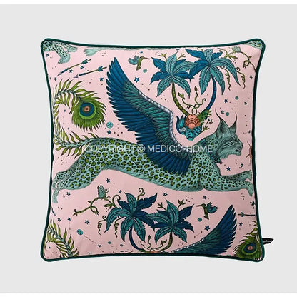 Luxury coral lynx velvet cushion cover living room pink & teal decor