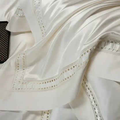 Luxury cream 1000tc egyptian cotton bedding set bedroom lace trim