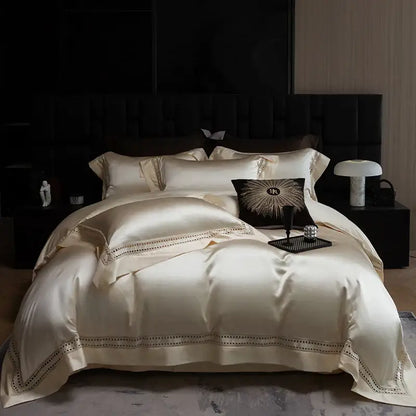 Luxury cream 1000tc egyptian cotton bedding set bedroom lace trim