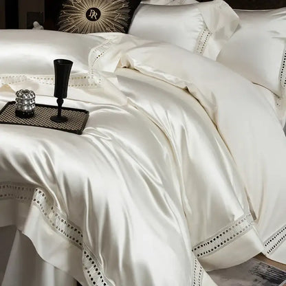Luxury cream 1000tc egyptian cotton bedding set bedroom lace trim