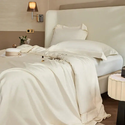 Luxury cream 1400tc pima cotton bedding set bedroom pleated satin