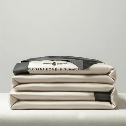 Luxury cream and black ice silk embroidered quilt set bedroom comforter
