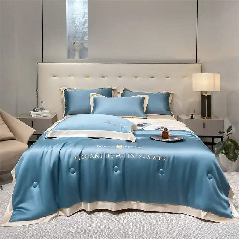 Luxury cream and black ice silk embroidered quilt set bedroom comforter