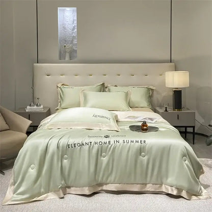 Luxury cream and black ice silk embroidered quilt set bedroom comforter