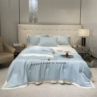 Luxury cream and black ice silk embroidered quilt set bedroom comforter