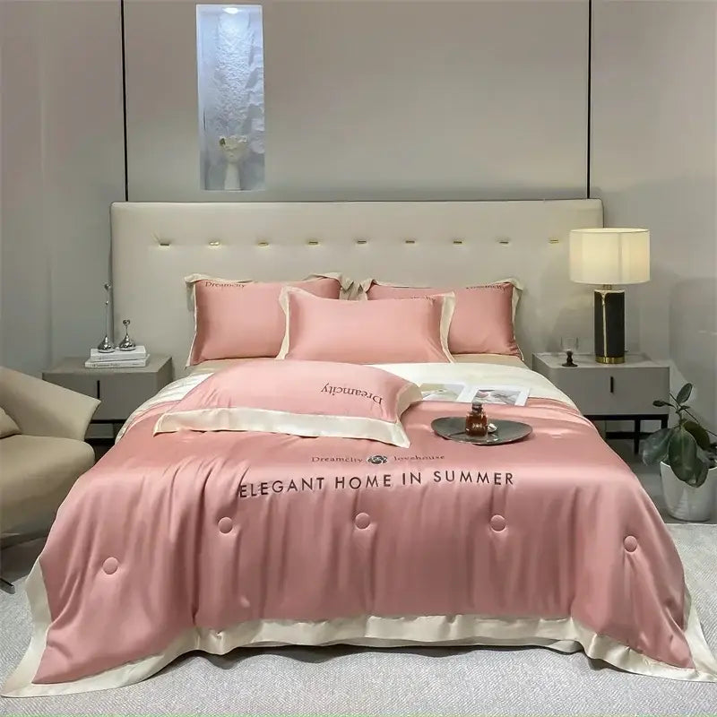 Luxury cream and black ice silk embroidered quilt set bedroom comforter