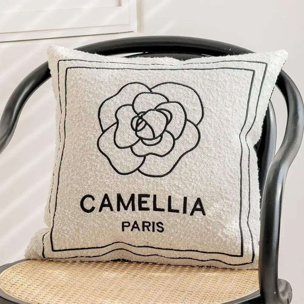 Luxury cream & black camellia jacquard pillow cover living room