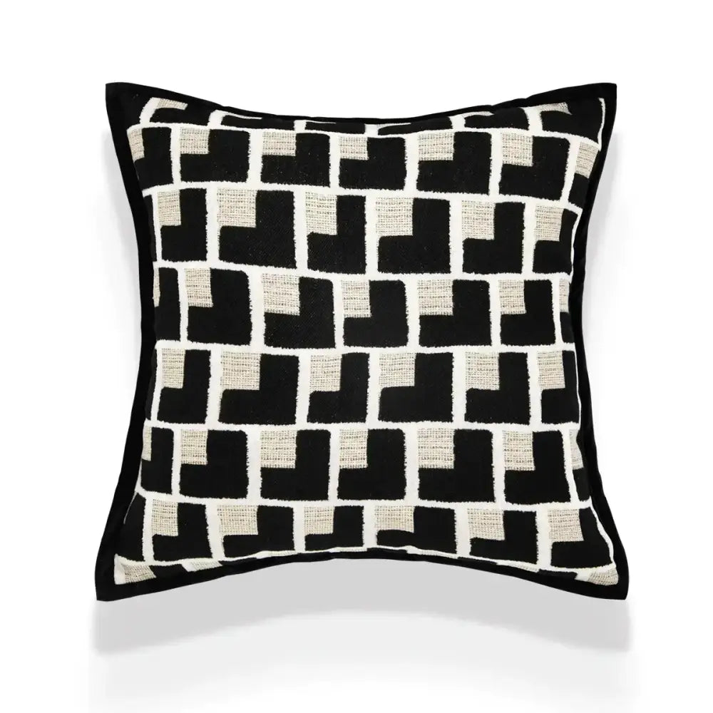 Luxury cream & black camellia jacquard pillow cover living room