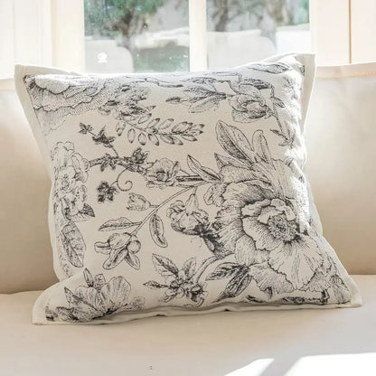 Luxury cream & black camellia jacquard pillow cover living room