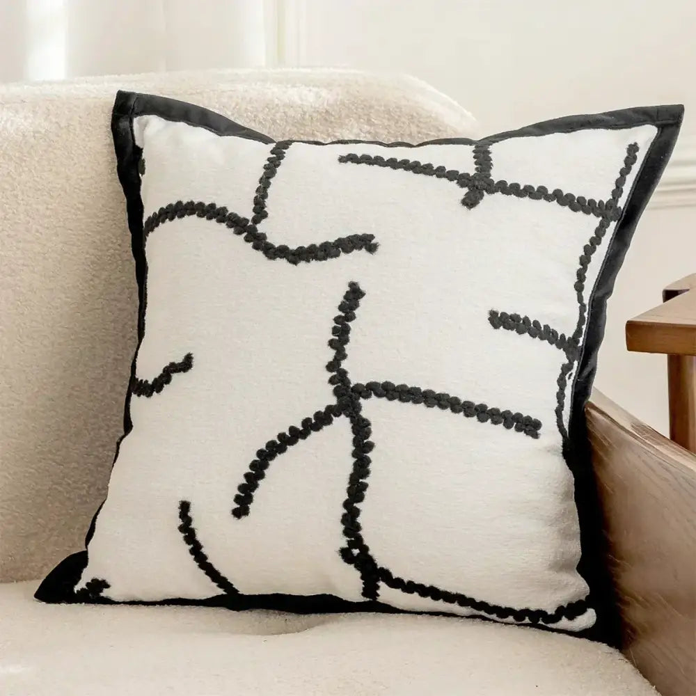 Luxury cream & black camellia jacquard pillow cover living room