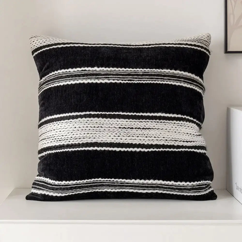 Luxury cream & black camellia jacquard pillow cover living room