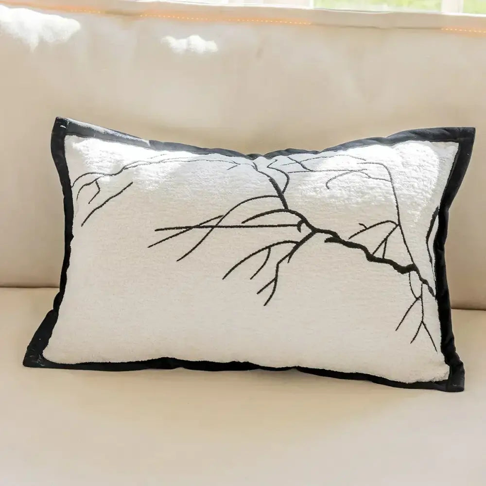 Luxury cream & black camellia jacquard pillow cover living room