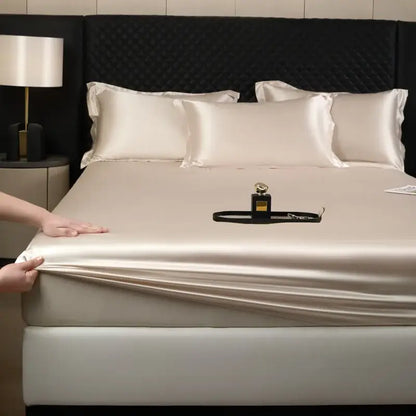 Luxury cream mulberry silk fitted sheet set – bedroom bed linen