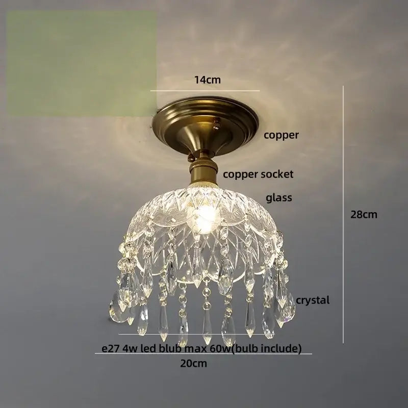 Luxury crystal brass ceiling lamp for living room glass grid