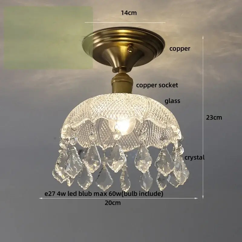 Luxury crystal brass ceiling lamp for living room glass grid