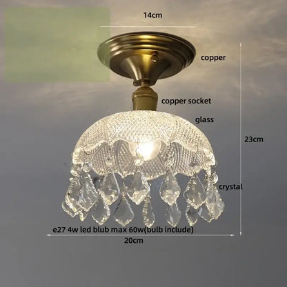 Luxury crystal brass ceiling lamp for living room glass grid