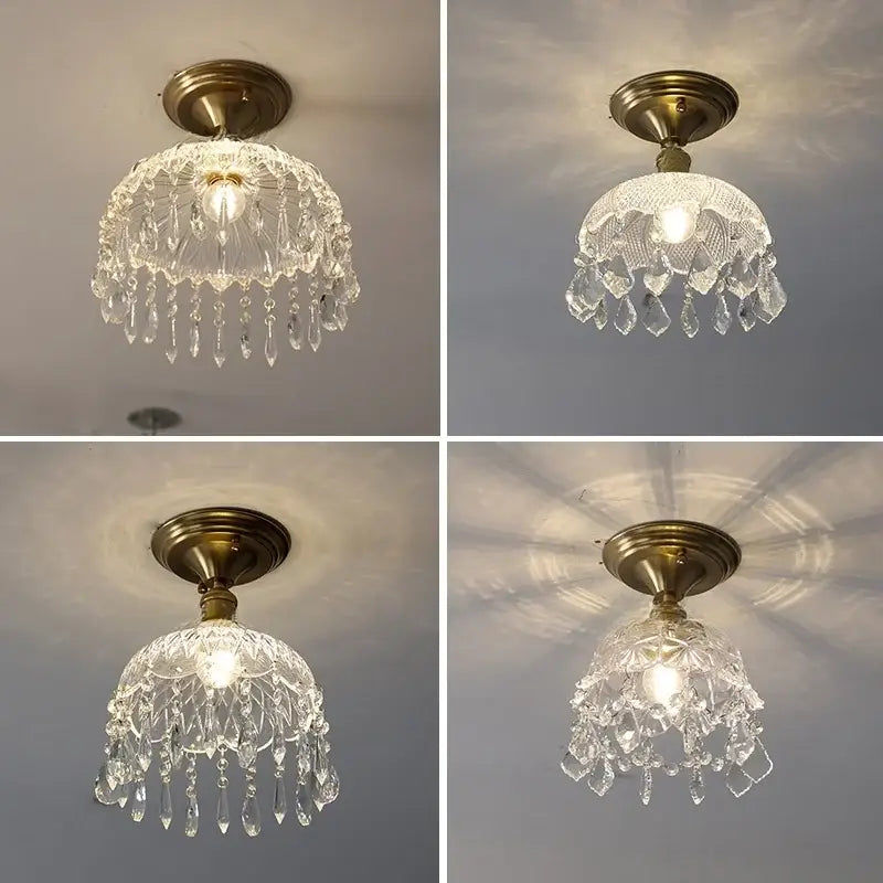 Luxury crystal brass ceiling lamp for living room glass grid