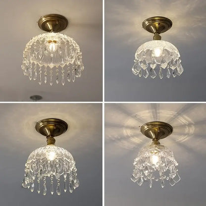 Luxury crystal brass ceiling lamp for living room glass grid