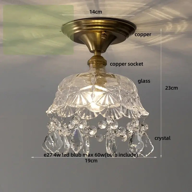 Luxury crystal brass ceiling lamp for living room glass grid