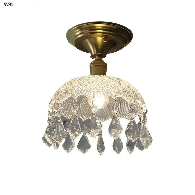 Luxury crystal brass ceiling lamp for living room glass grid