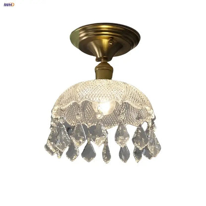 Luxury crystal brass ceiling lamp for living room glass grid